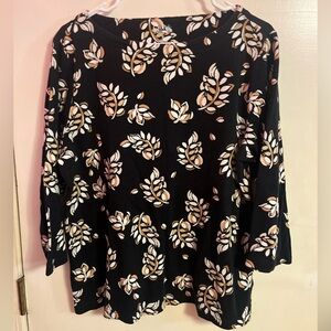 NWOT CROFT & BARROW Black and Cream Leaf Pattern Long Sleeve Top (XL) 🖤